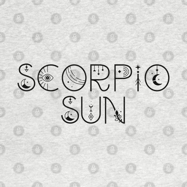 Scorpio sun sign celestial typography by lilacleopardco